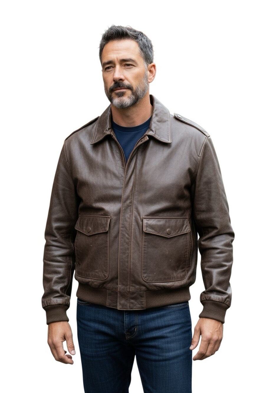 Vintage Orvis Mens Brown Leather Bomber Jacket Fly Fishing Schools Aviator L